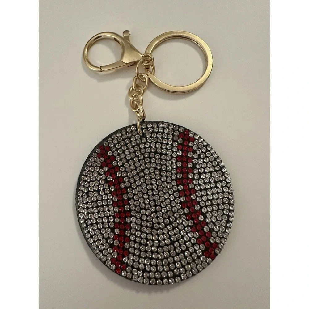 Baseball Key Chain Bag Charm Sparkly Rhinestones Sports Backpack Gift New